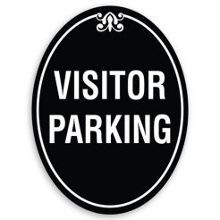 Visitor Parking Sign Oval Shaped with Border and Decoration