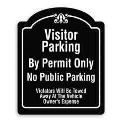 Visitor Parking By Permit Only Violators Will Be Towed Away at Vehicles Owners Expense Sign Oblong Shaped with Border and Decoration