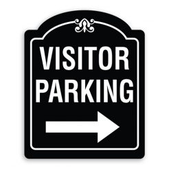 Visitor Parking Sign with Right Arrow Oblong Shaped with Border and Decoration
