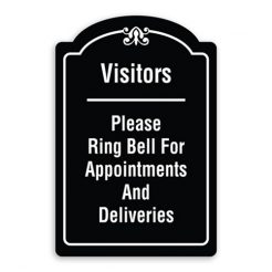 Visitors Please Ring Bell for Appointments and Deliveries Sign Oblong Shaped with Border and Decoration