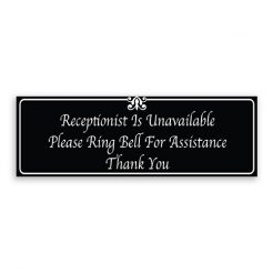 Receptionist Unavailable Please Ring Bell for Assistance Thank You Sign with Fancy Font, Border and Decoration