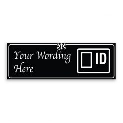Custom Small Black Sign with ID Badge Logo, Fancy Font, Border and Decoration