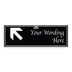 Custom Small Black Sign with Arrow Upper Left Corner with Fancy Font, Border and Decoration