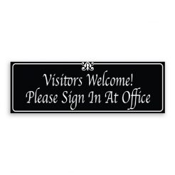 Visitors Welcome Please Sign in at Office Sign with Fancy Font, Border and Decoration