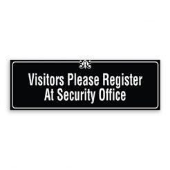Visitors Please Register At Security Office Sign with Border and Decoration